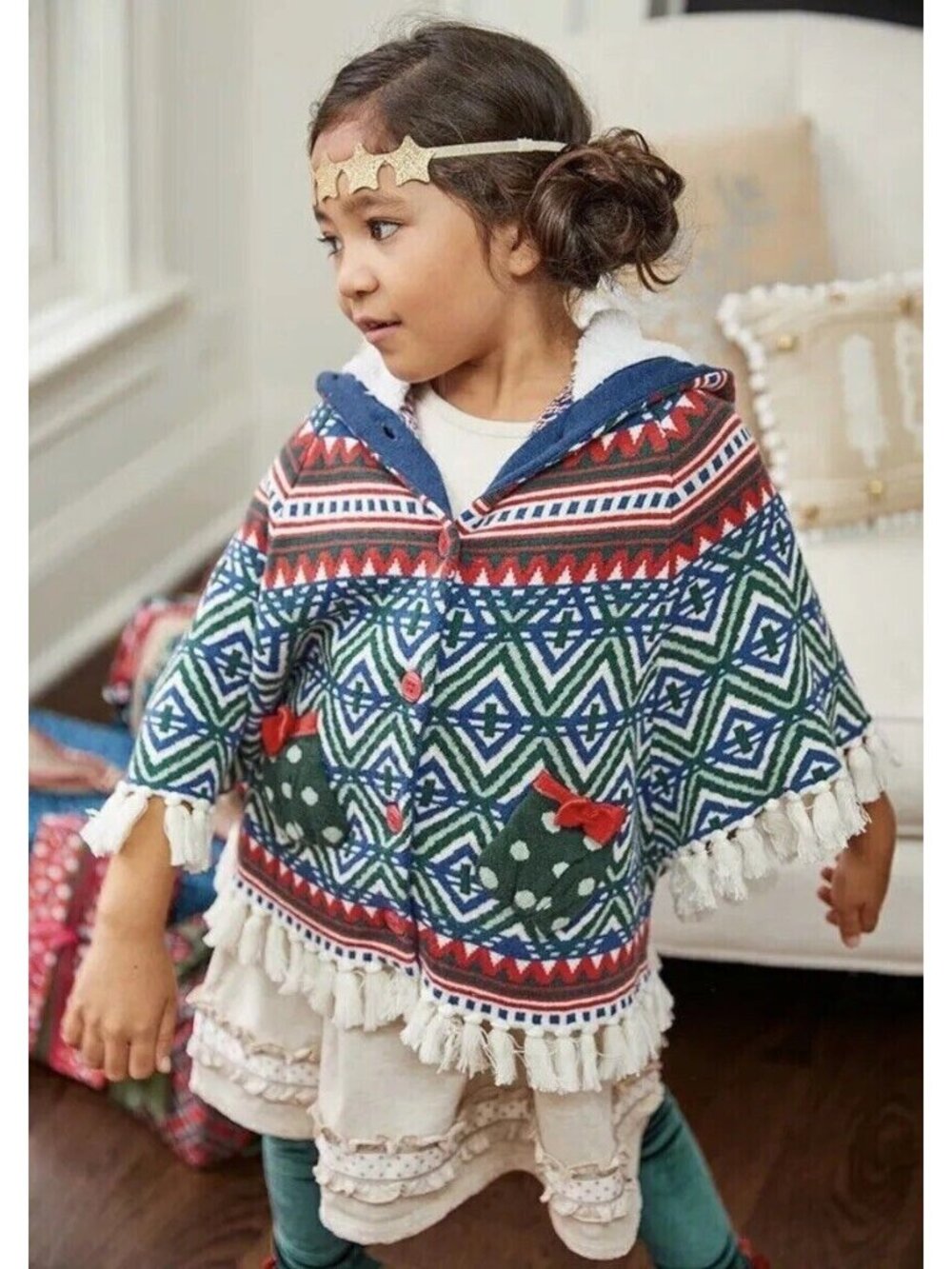 Matilda Jane A Caroling We G Knit Sweater Jacket Poncho Designer Boho Toddler 4